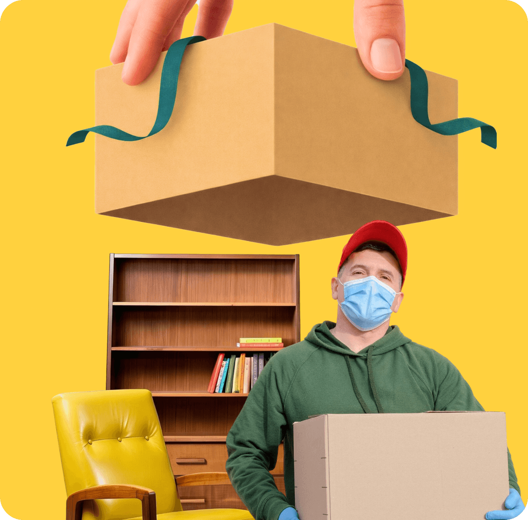 Giant Van team delivering a wardrobe to a UK home — ready to book your wardrobe delivery.