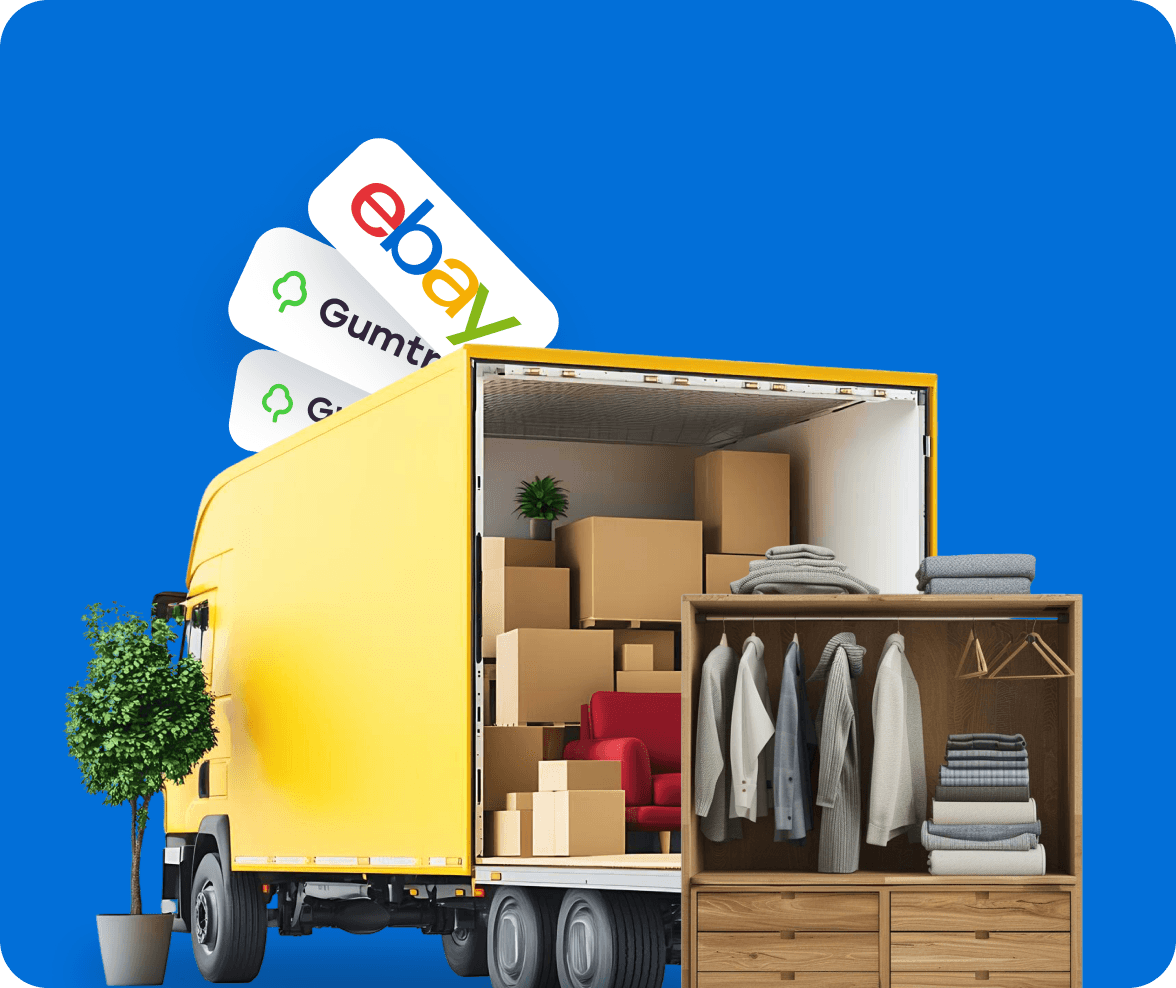 Giant Van collecting a wardrobe from an online marketplace seller for next day wardrobe delivery.